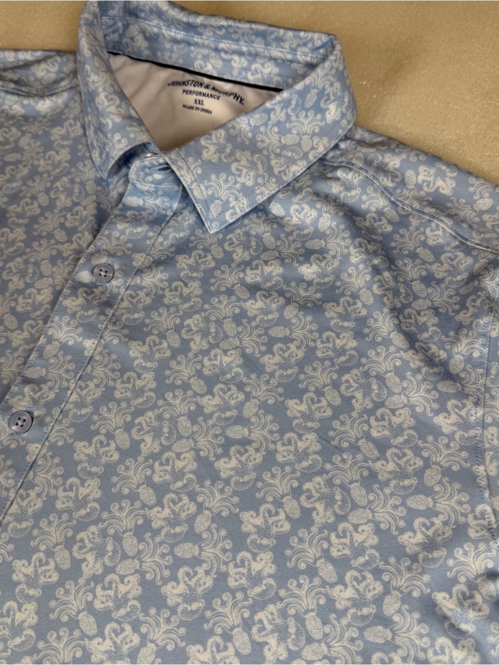 Johnston & Murphy Performance SS Shirt Men’s 2XL Blue Geometric Button-Up Golf